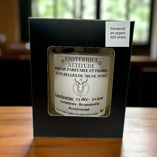 Bougie Artisanale parfumée signe astro Capricorne et Pendentif en Argent 925
