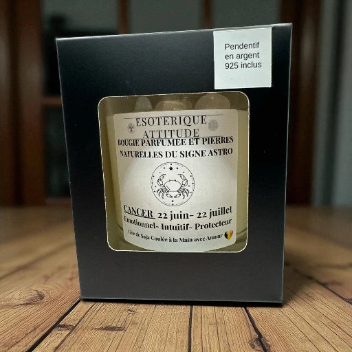 Bougie Artisanale parfumée signe astro Cancer et Pendentif en  Argent 925