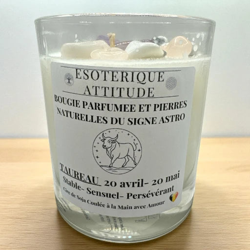 Bougie Artisanale parfumée signe astro Taureau et Pendentif en  Argent 925