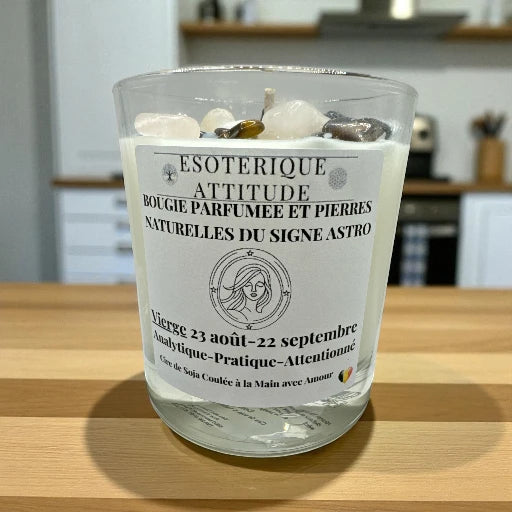 Bougie Artisanale parfumée signe astro Vierge et Pendentif en Argent 925