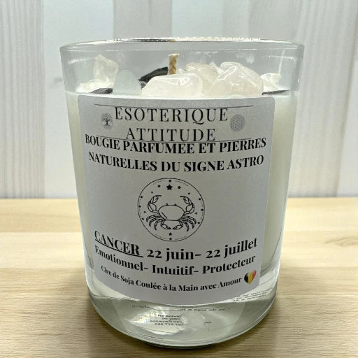 Bougie Artisanale parfumée signe astro Cancer et Pendentif en  Argent 925