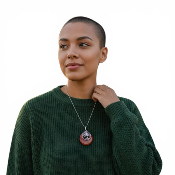 Pendentif Jaspe Rouge et Arbre de Vie