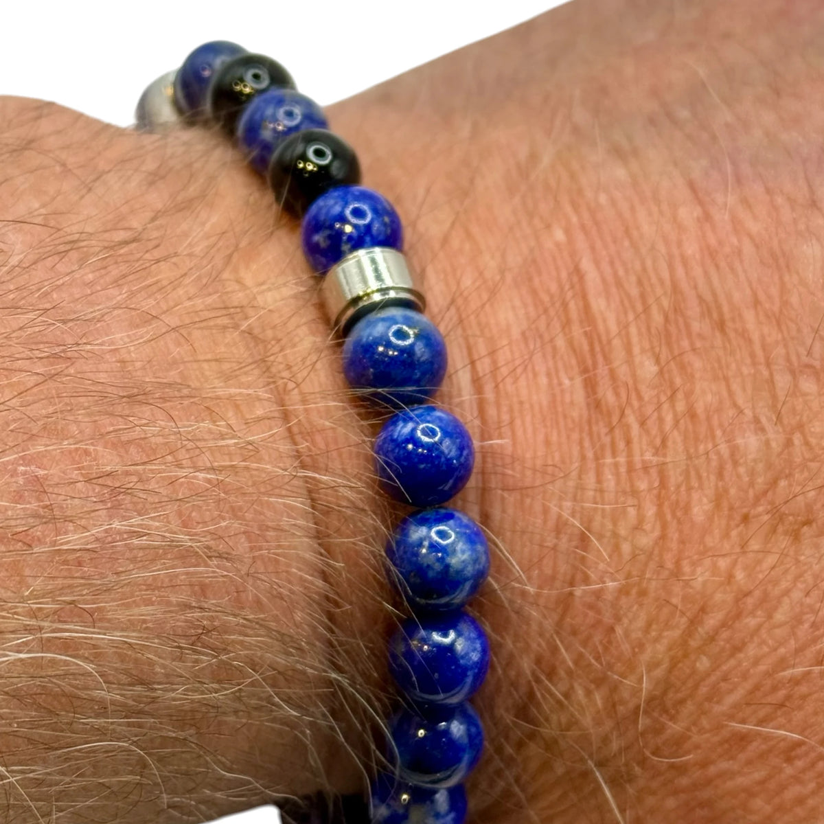 Bracelet "Confiance & Force" en Lapis-Lazuli et Onyx Perles Rondes