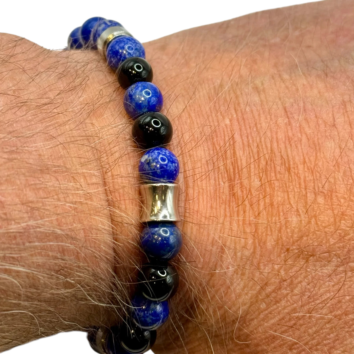 Bracelet "Confiance & Force" en Lapis-Lazuli et Onyx Perles Rondes