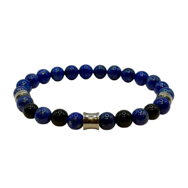 Bracelet "Confiance & Force" en Lapis-Lazuli et Onyx Perles Rondes