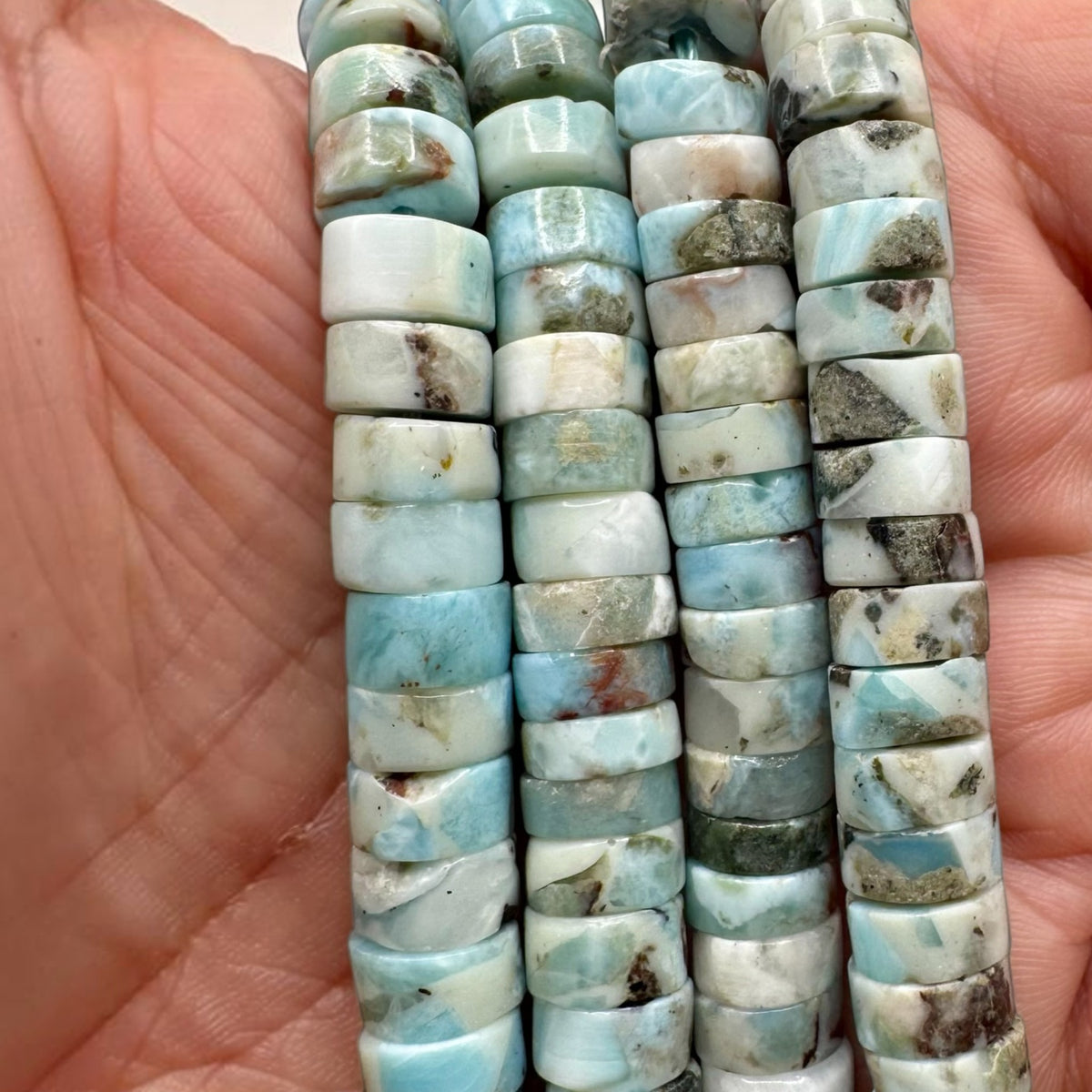 Larimar Fil de Perles Naturelle Heishi 6.5-7x3-3.5 et  8-8.5x4-4.5mm, env 39cm