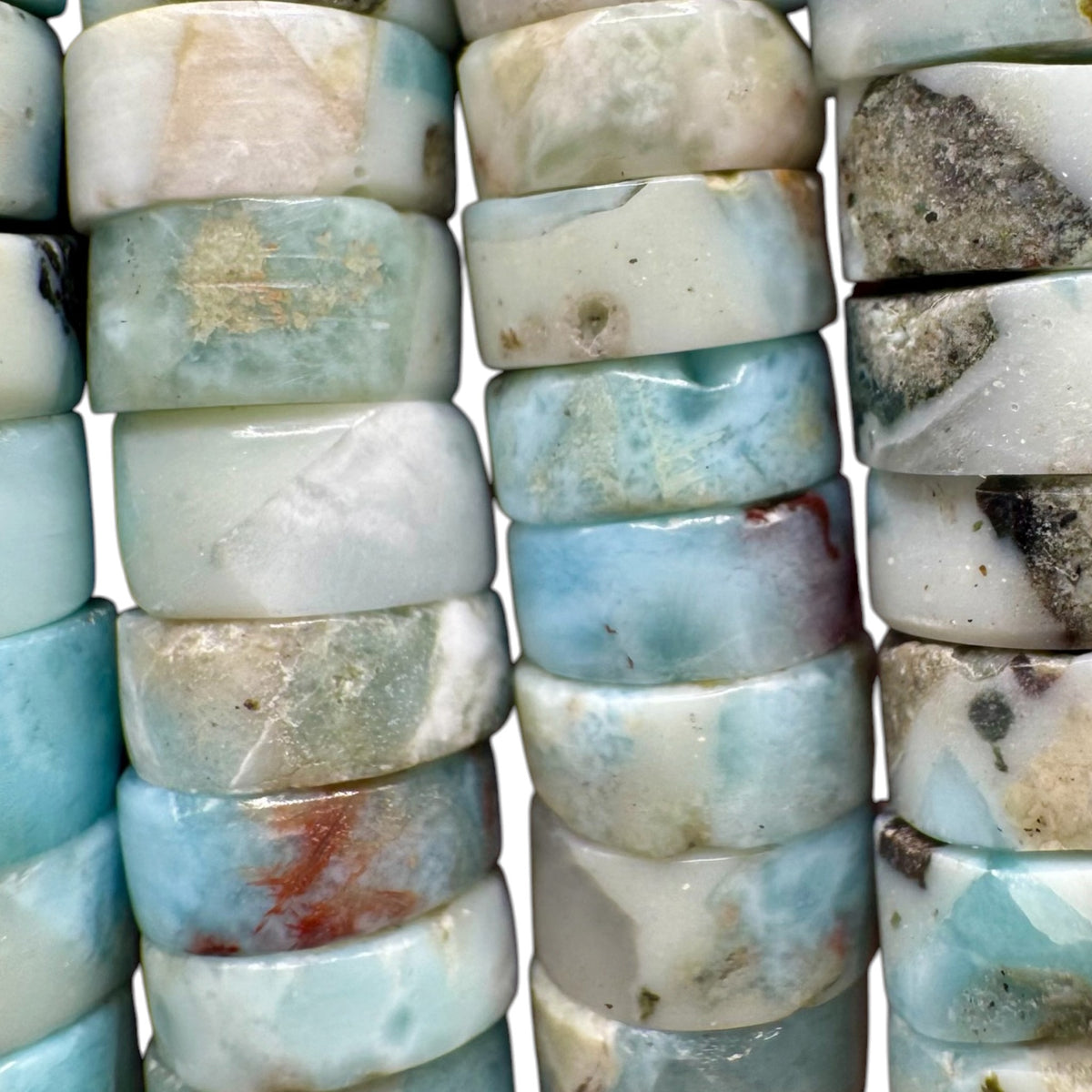 Larimar Fil de Perles Naturelle Heishi 6.5-7x3-3.5 et  8-8.5x4-4.5mm, env 39cm
