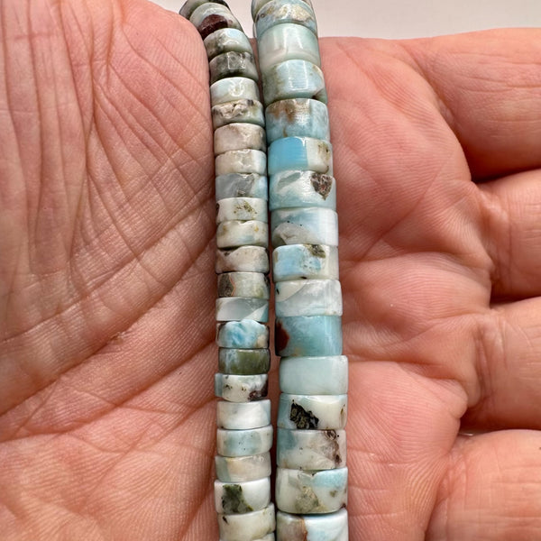 Larimar Fil de Perles Naturelle Heishi 6.5-7x3-3.5 et  8-8.5x4-4.5mm, env 39cm
