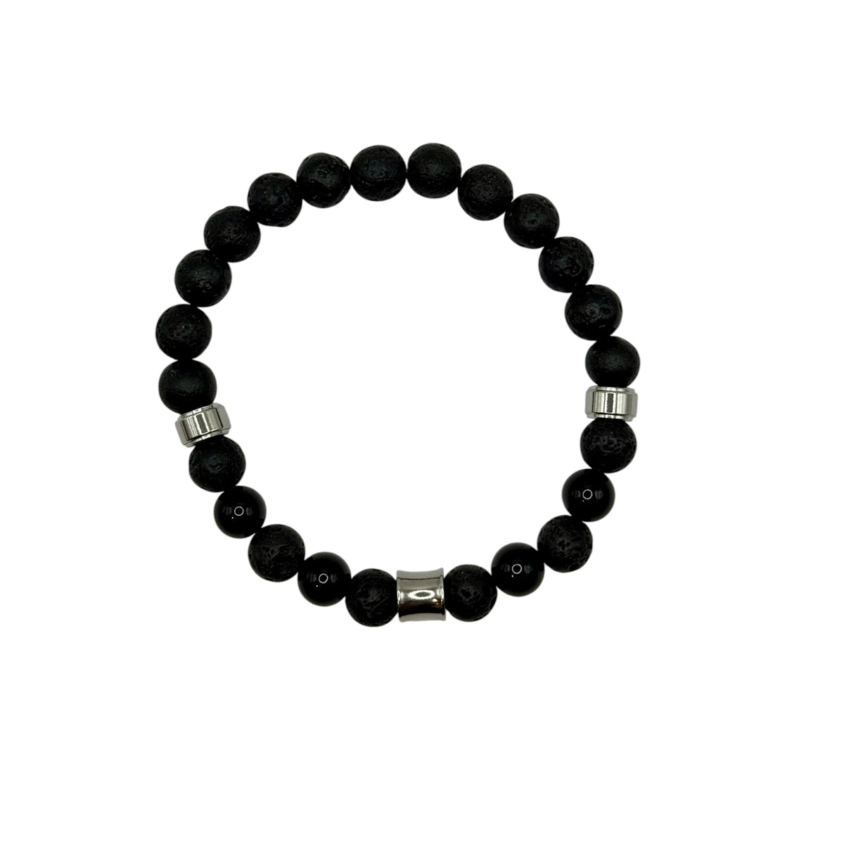 Bracelet "Ancrage & Enracinement" en Pierre de Lave et Onyx Perles Rondes