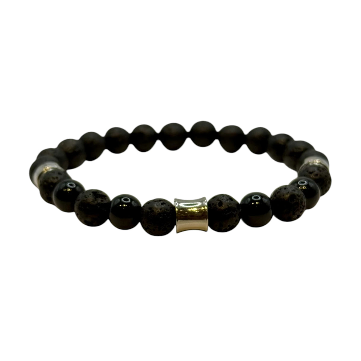 Bracelet "Ancrage & Enracinement" en Pierre de Lave et Onyx Perles Rondes