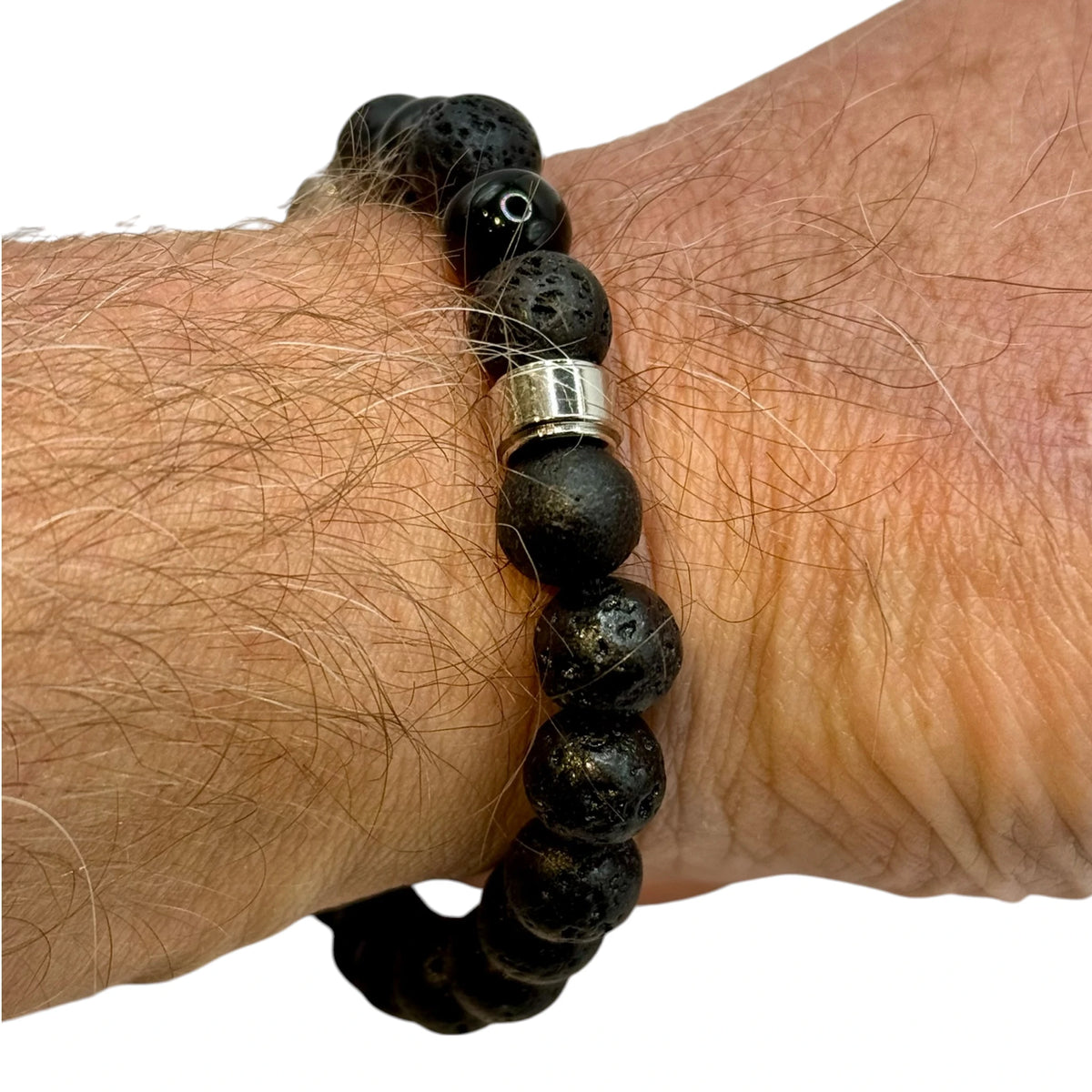 Bracelet "Ancrage & Enracinement" en Pierre de Lave et Onyx Perles Rondes