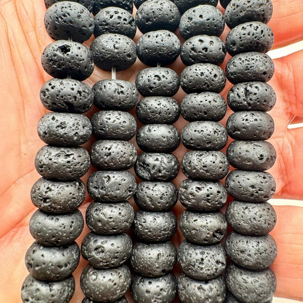 Pierre de Lave Noire Fil de Perles Naturelle Rondelles 10.5*6.5 mm, env 39cm