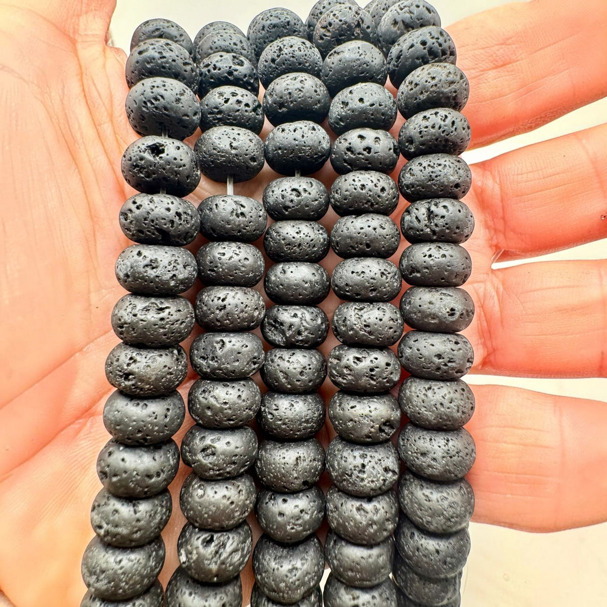 Pierre de Lave Noire Fil de Perles Naturelle Rondelles 10.5*6.5 mm, env 39cm