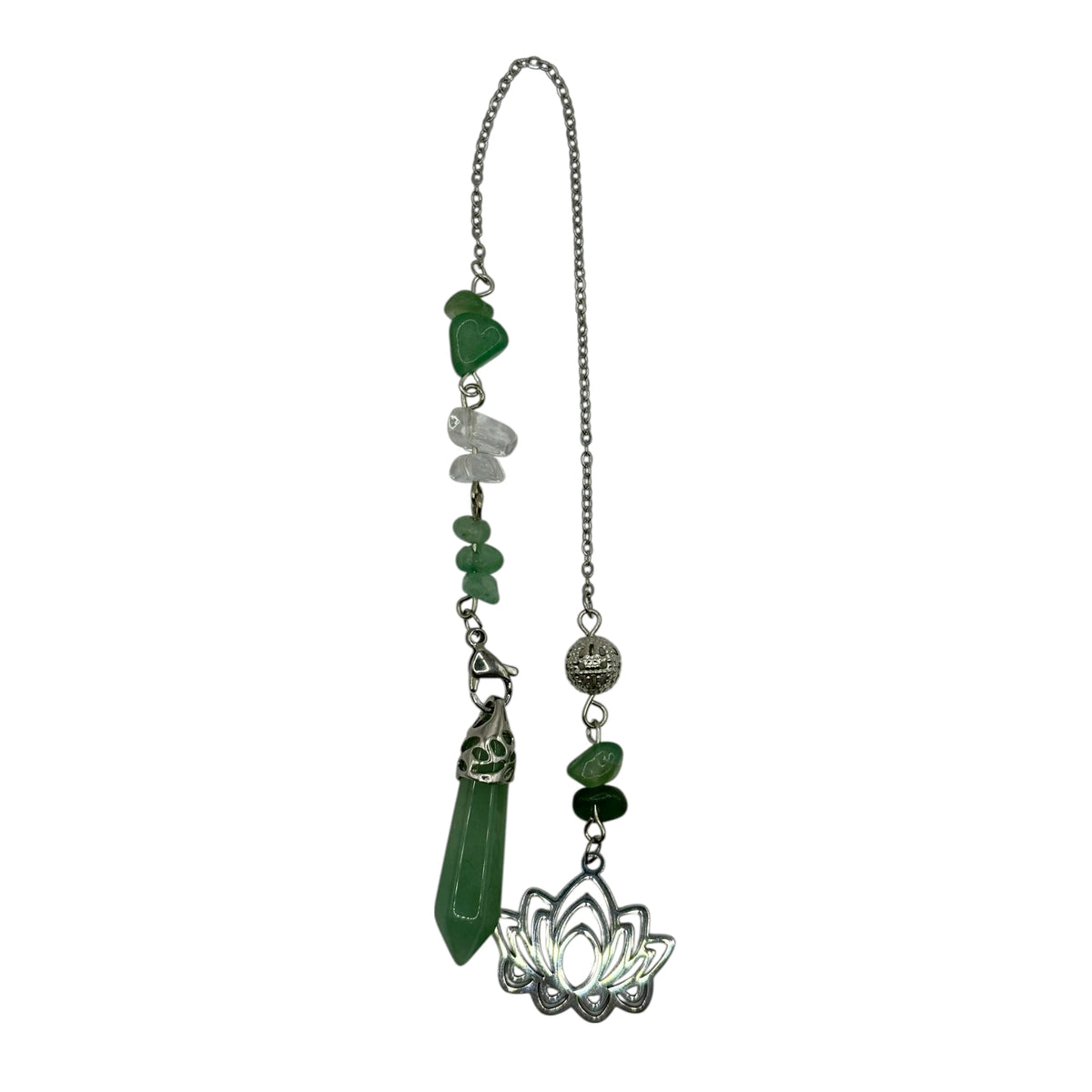 Pendule Aventurine Verte facetté avec Fleur de Lotus