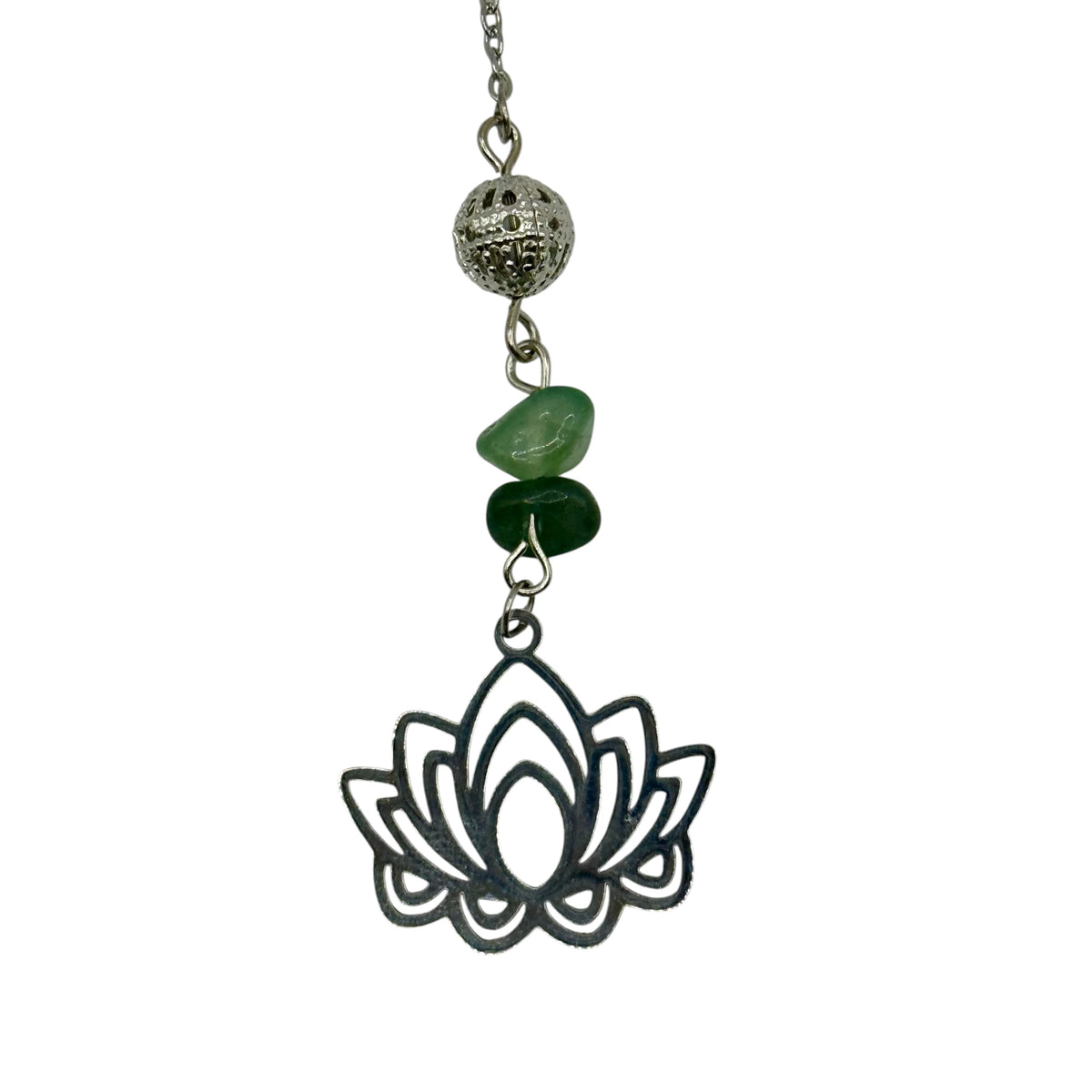 Pendule Aventurine Verte facetté avec Fleur de Lotus