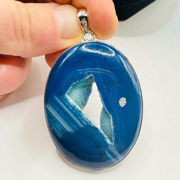 Pendentif Druse d'Agate Bleue Argent 925 Lot 22