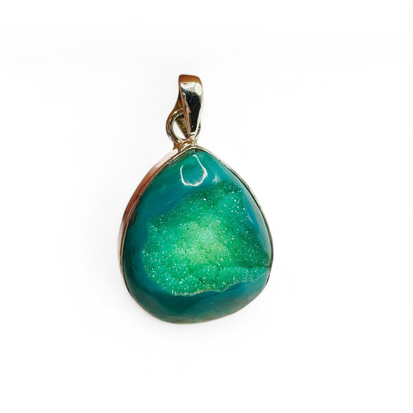 Pendentif Druse d'Agate Verte Argent 925 Lot 23