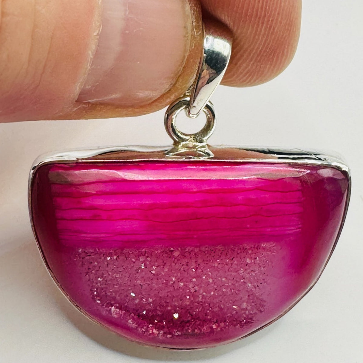 Pendentif Druse d'Agate Rose Argent 925 Lot 24