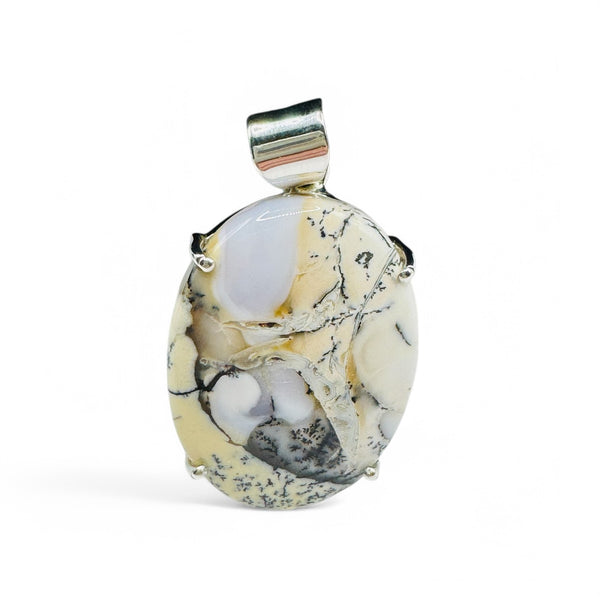 Pendentif Druse d'Agate Dendritique Argent 925 Lot 25