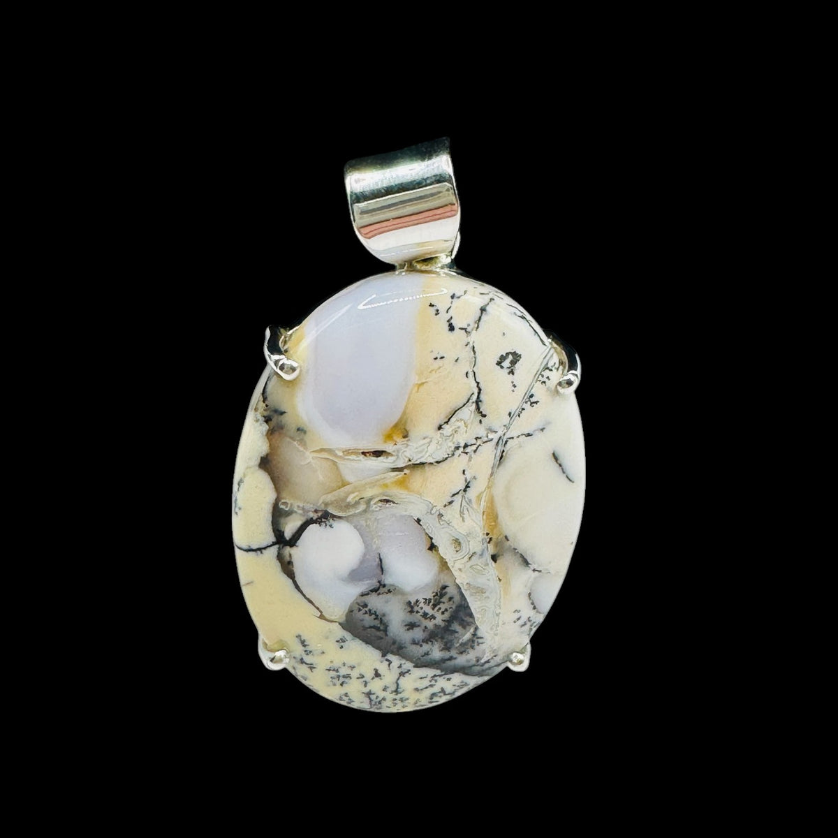 Pendentif Druse d'Agate Dendritique Argent 925 Lot 25