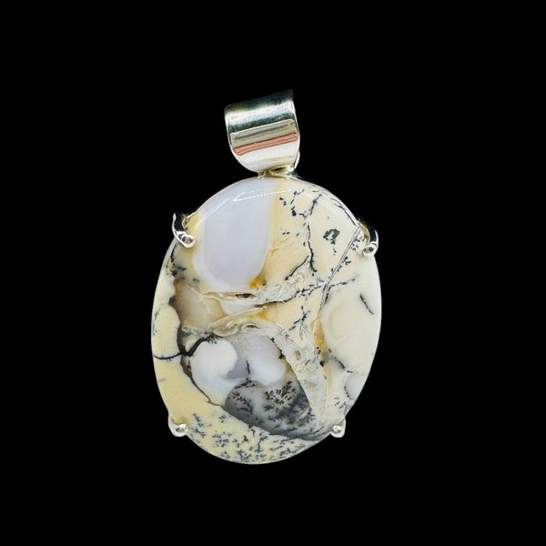Pendentif Druse d'Agate Dendritique Argent 925 Lot 25