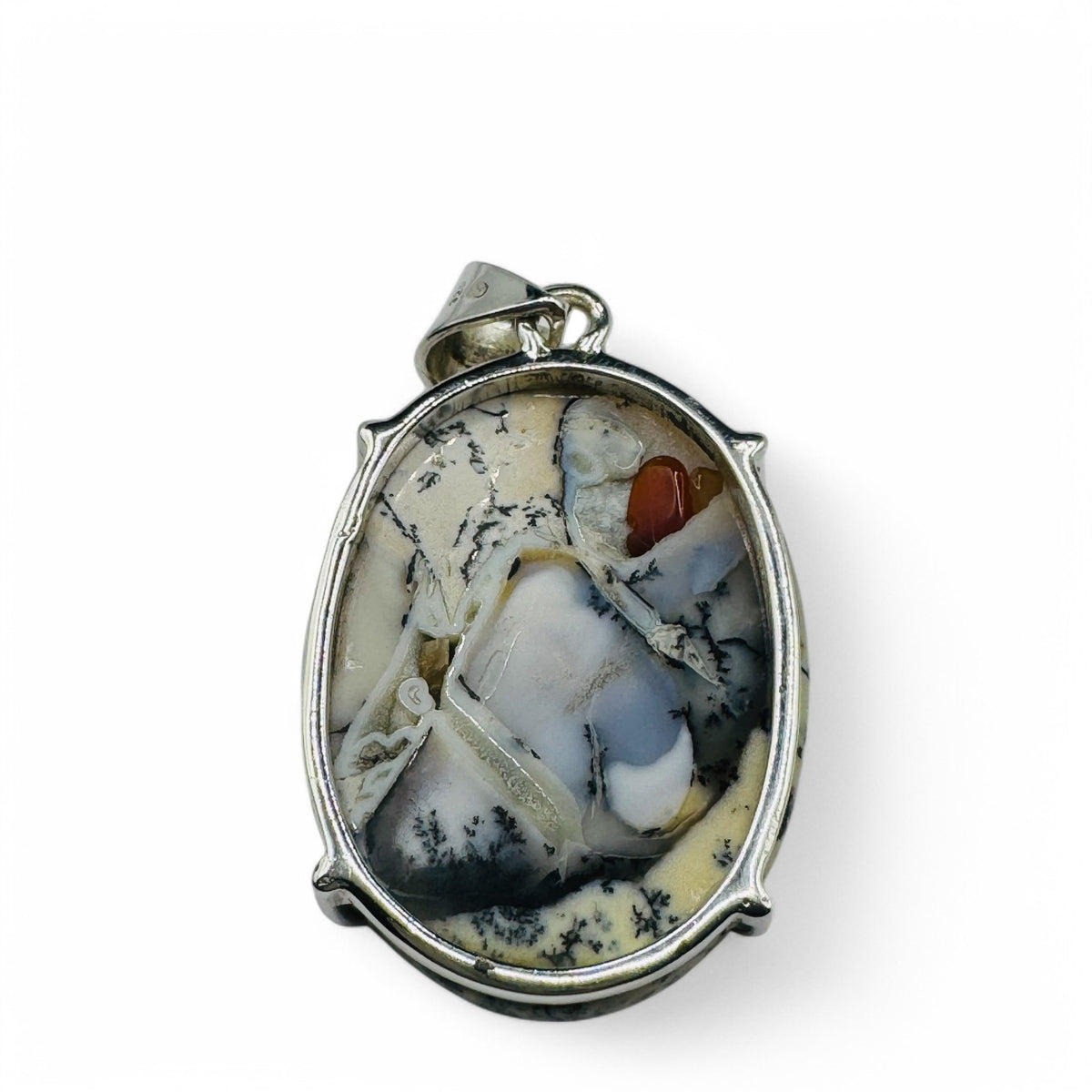Pendentif Druse d'Agate Dendritique Argent 925 Lot 25