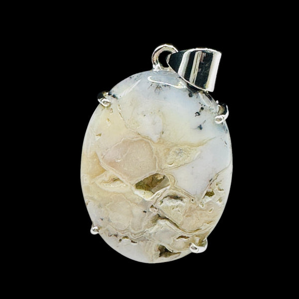 Pendentif Druse d'Agate Dendritique Argent 925 Lot 26