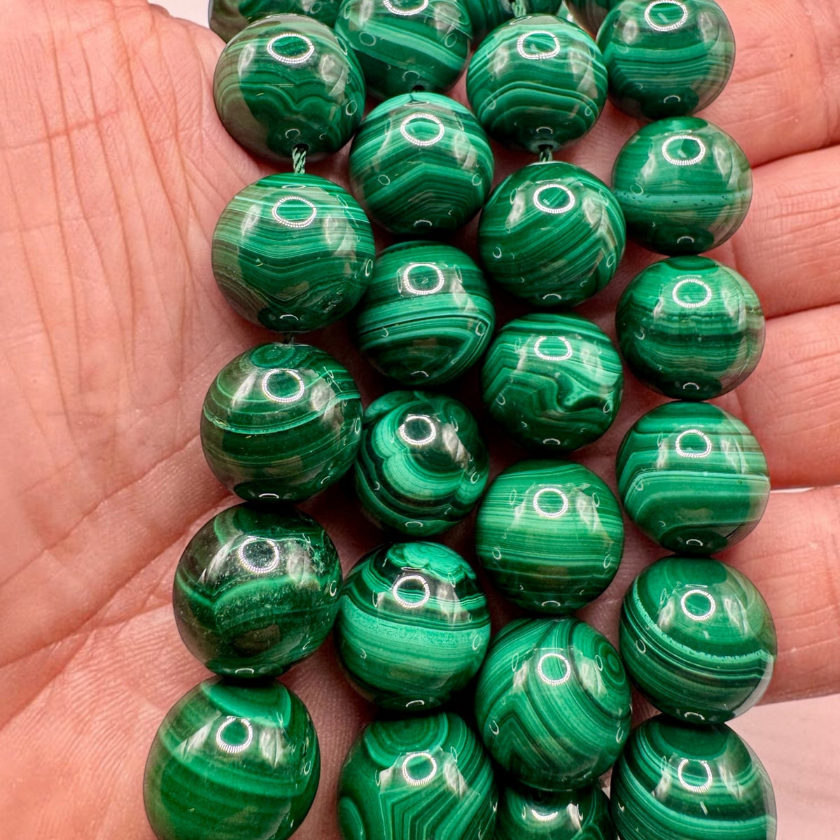 Malachite Fil de Perles Naturelle 14 mm, env 39cm