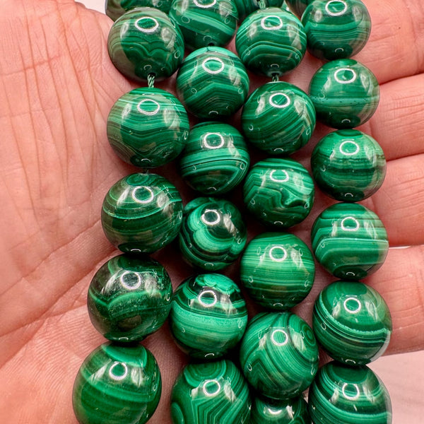 Malachite Fil de Perles Naturelle 14 mm, env 39cm