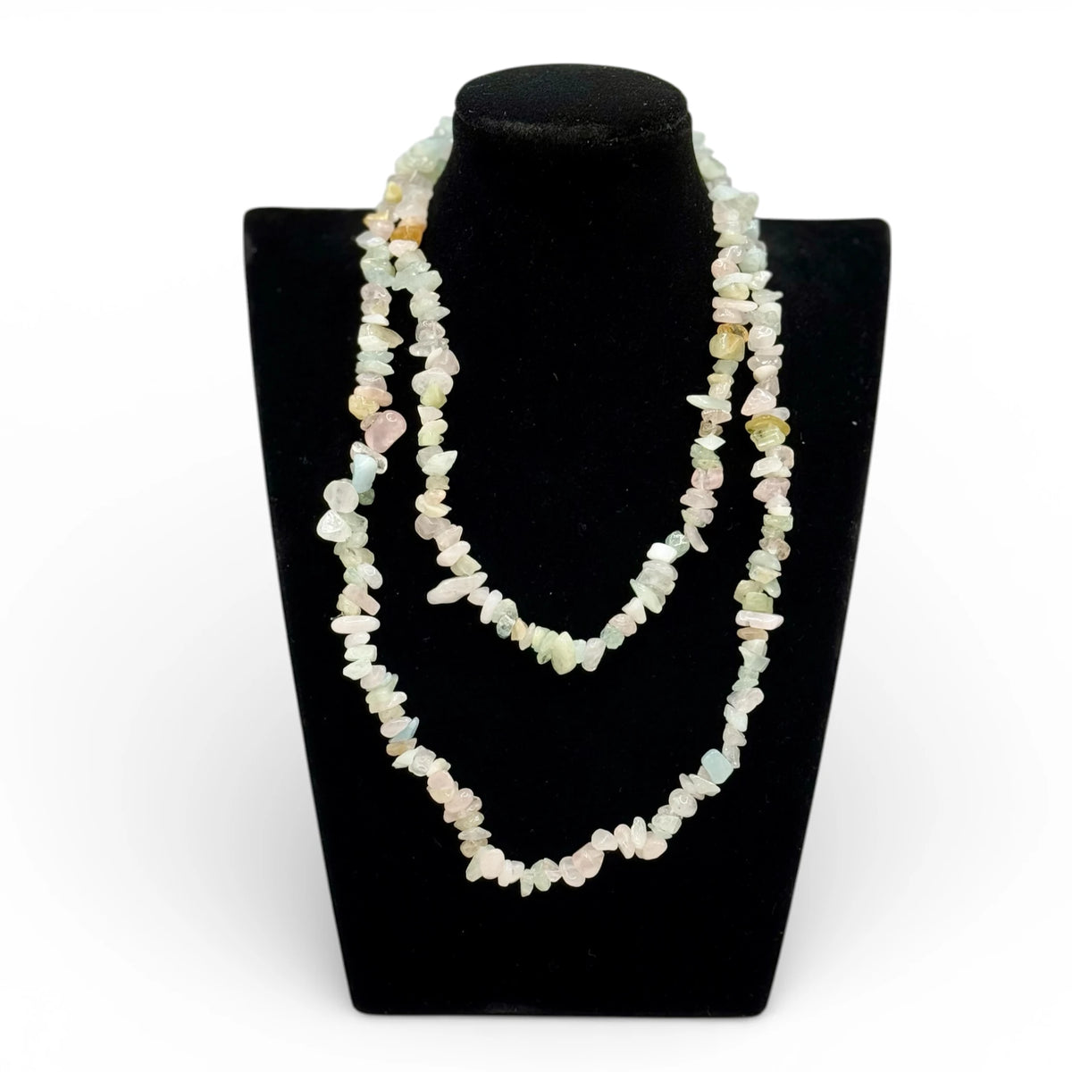 Collier baroque/chips en Morganite 80 cm