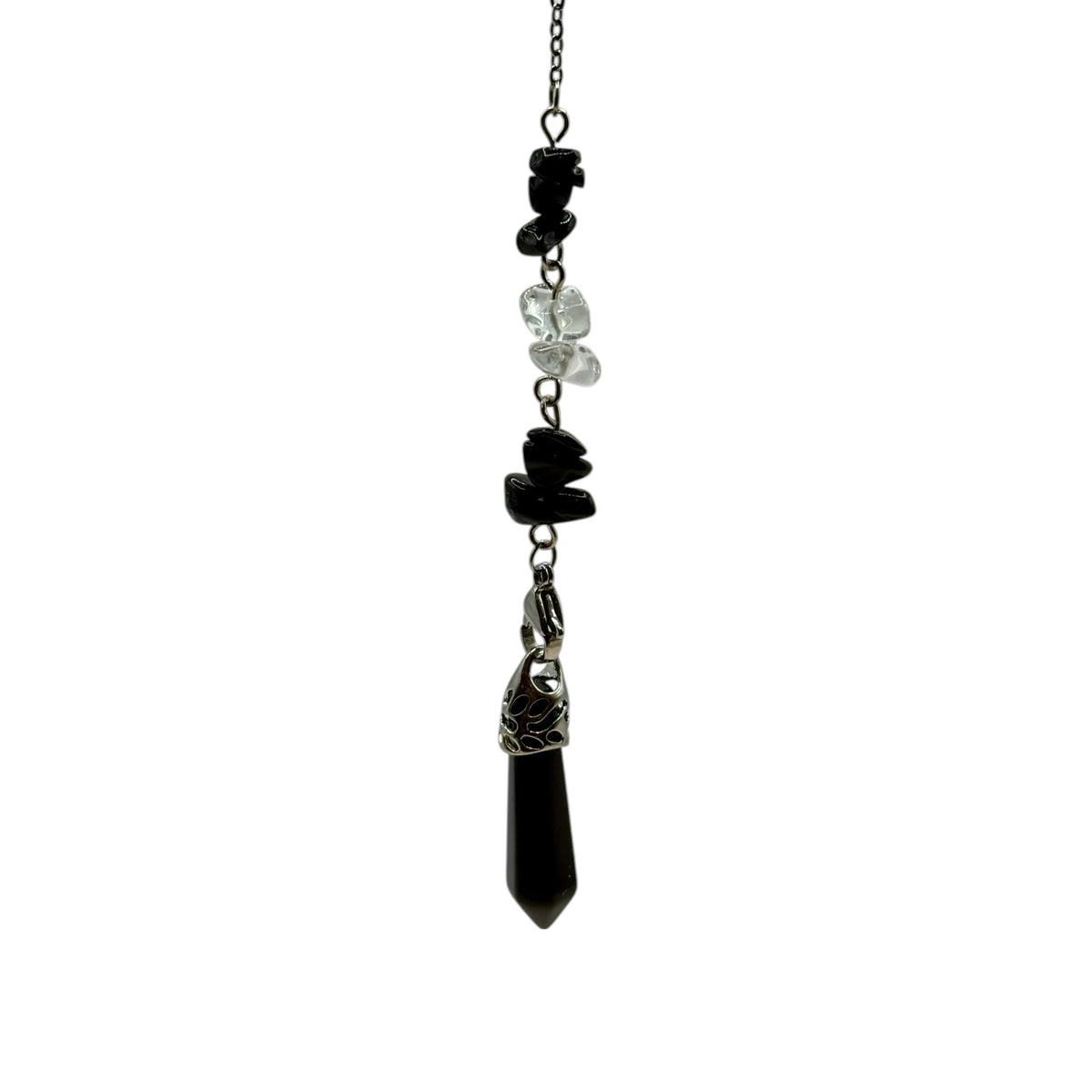 Pendule Obsidienne Noire facetté avec Bouddha et Mandala