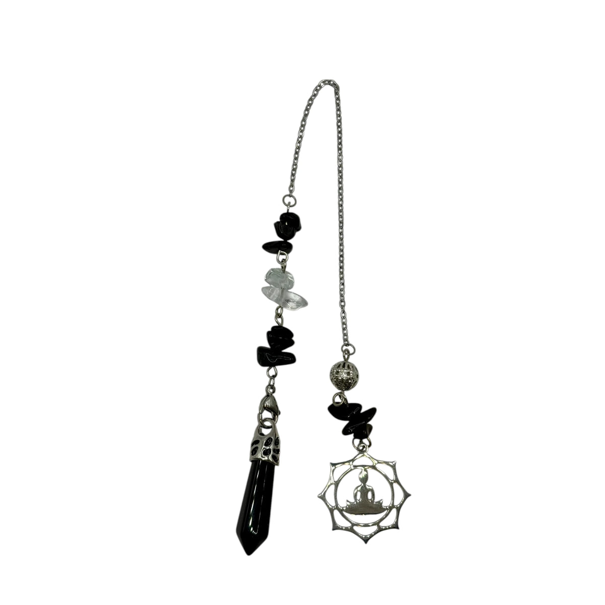 Pendule Obsidienne Noire facetté avec Bouddha et Mandala