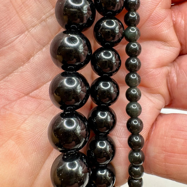 Obsidienne Noire Fil de Perles Naturelle 4-6-8-10mm, env 39cm