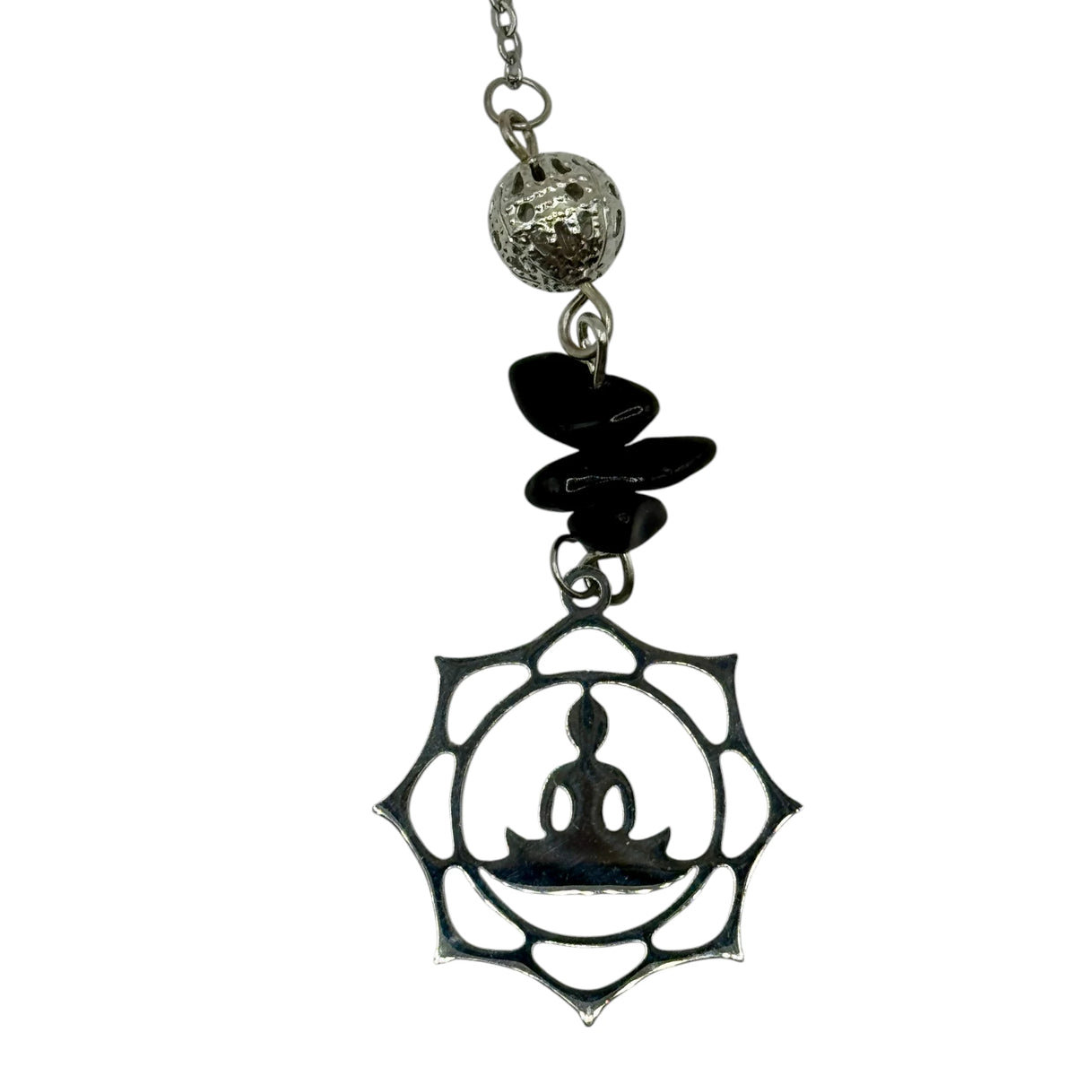 Pendule Obsidienne Noire facetté avec Bouddha et Mandala