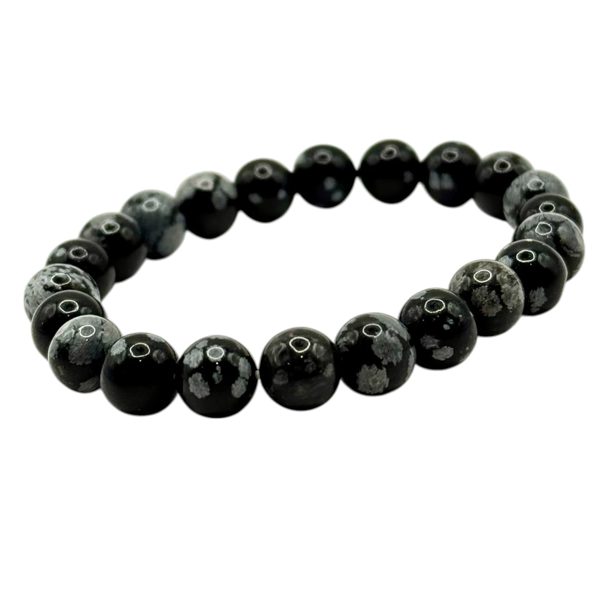 Bracelet "Équilibre & Résilience" en Obsidienne Flocons de Neige Perles Rondes