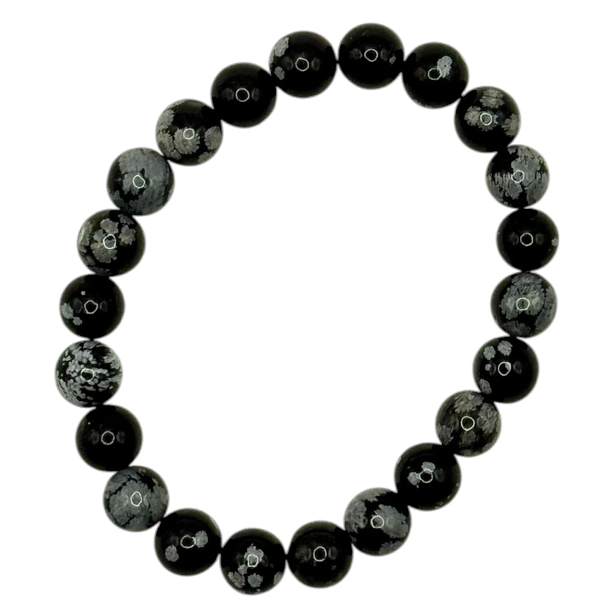 Bracelet "Équilibre & Résilience" en Obsidienne Flocons de Neige Perles Rondes