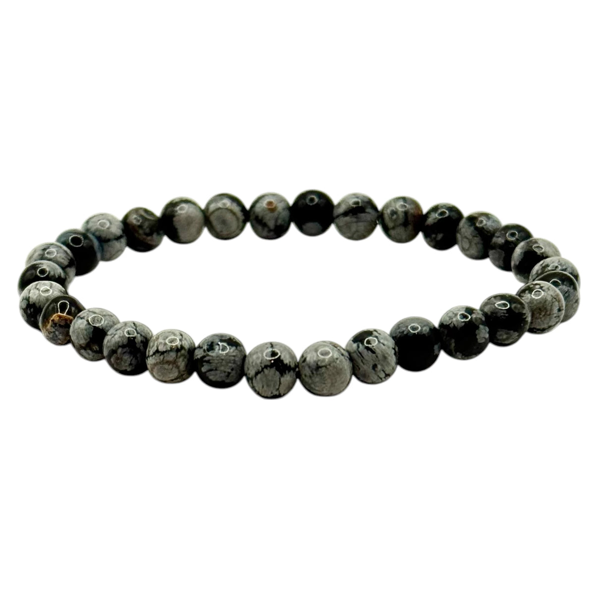 Bracelet "Équilibre & Résilience" en Obsidienne Flocons de Neige Perles Rondes