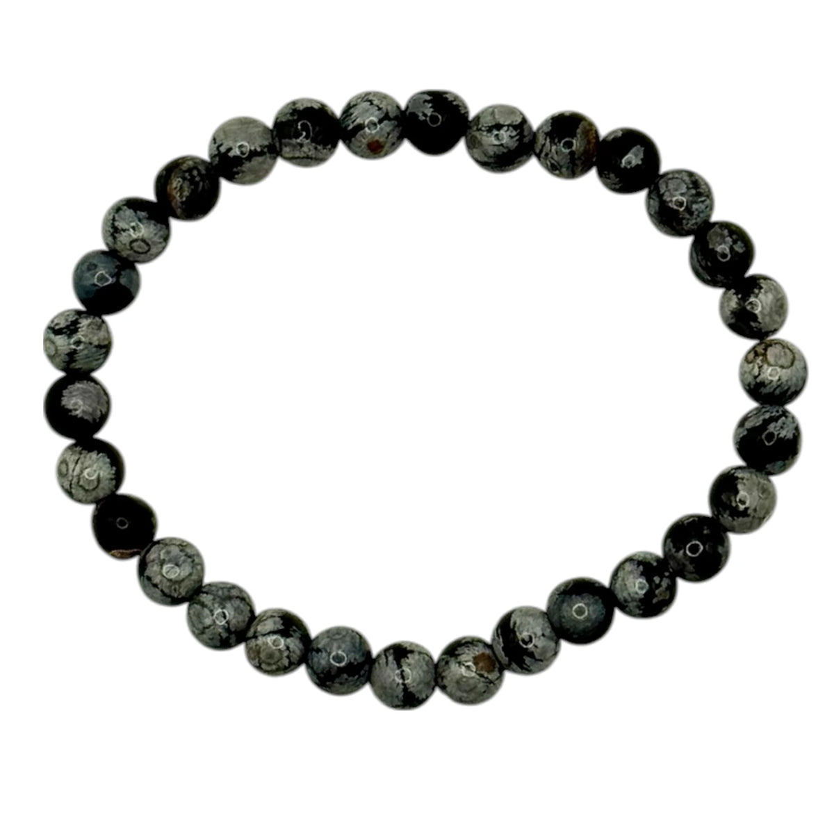 Bracelet "Équilibre & Résilience" en Obsidienne Flocons de Neige Perles Rondes