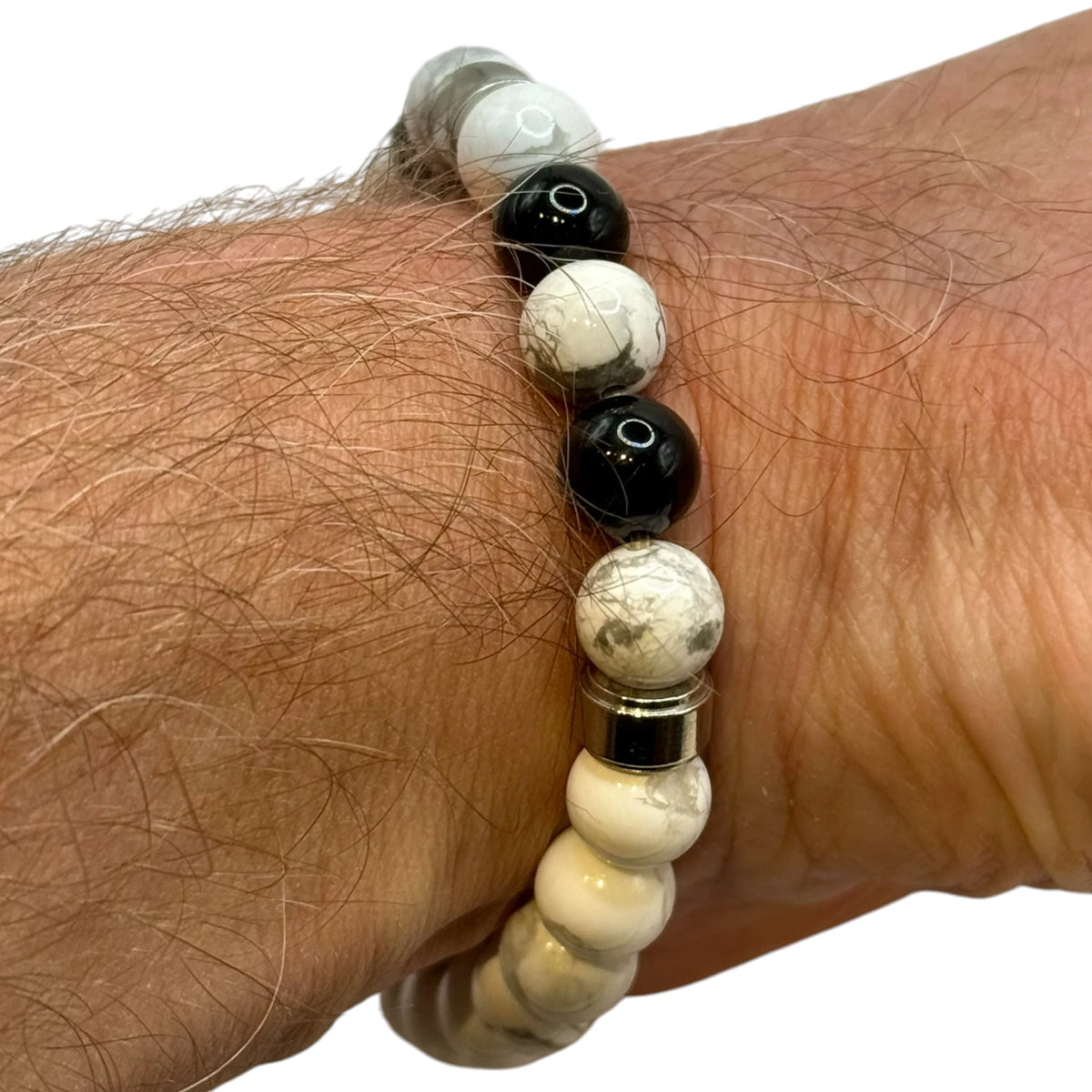 Bracelet "Sagesse & Force" en Howlite et Onyx Perles Rondes