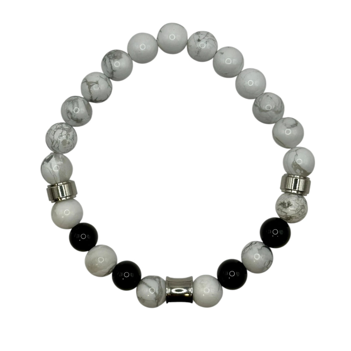 Bracelet "Sagesse & Force" en Howlite et Onyx Perles Rondes