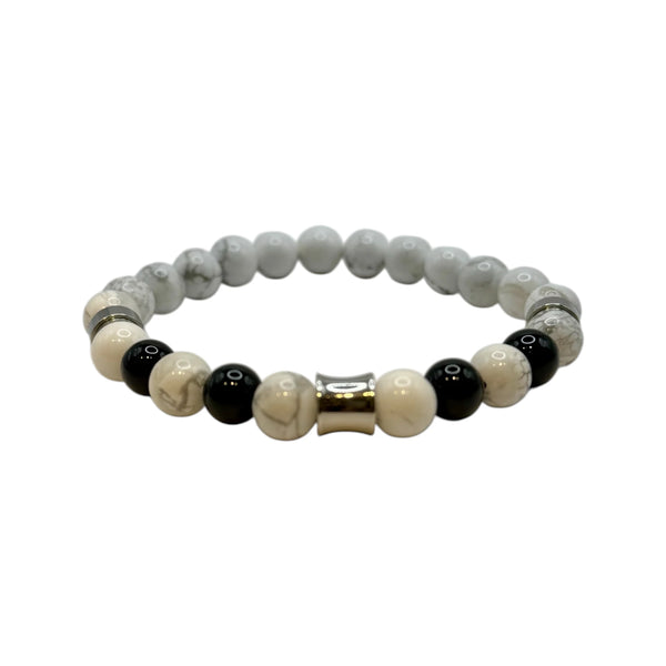 Bracelet "Sagesse & Force" en Howlite et Onyx Perles Rondes