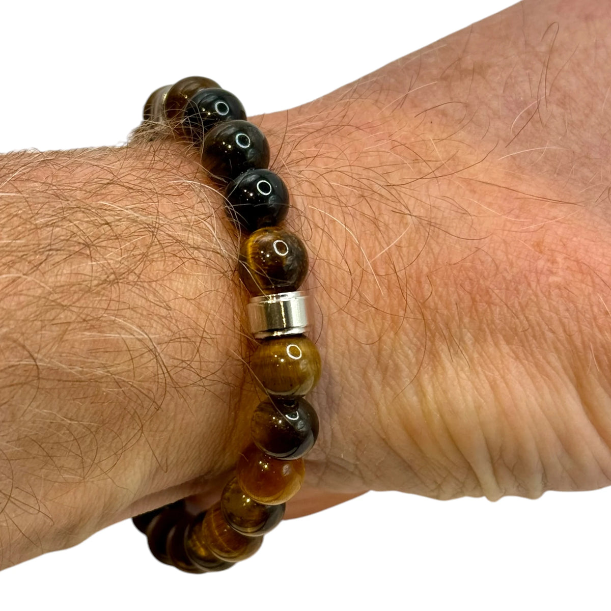 Bracelet "Protection & Force" en Œil de Tigre et Onyx Perles Rondes