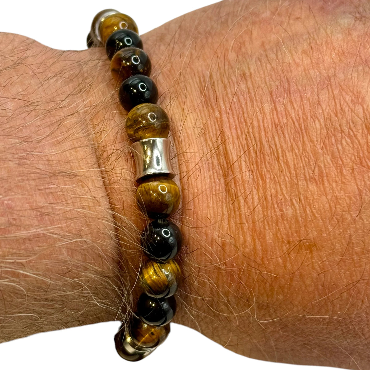 Bracelet "Protection & Force" en Œil de Tigre et Onyx Perles Rondes