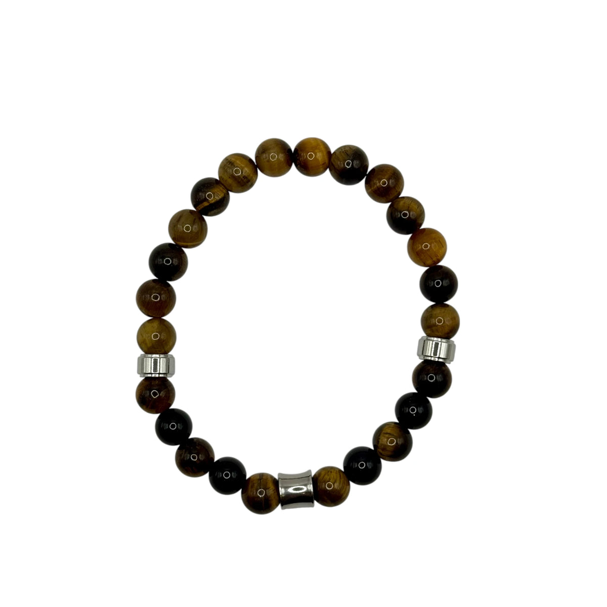 Bracelet "Protection & Force" en Œil de Tigre et Onyx Perles Rondes
