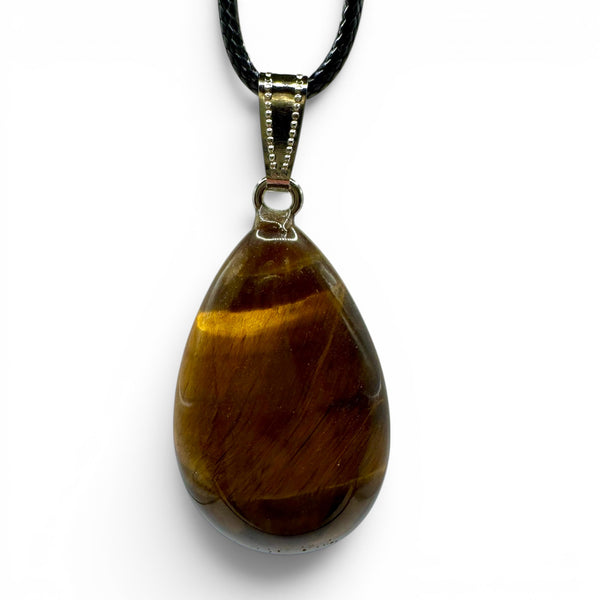Pendentif Goutte Oeil de Tigre 38x24mm, avec cordon réglable
