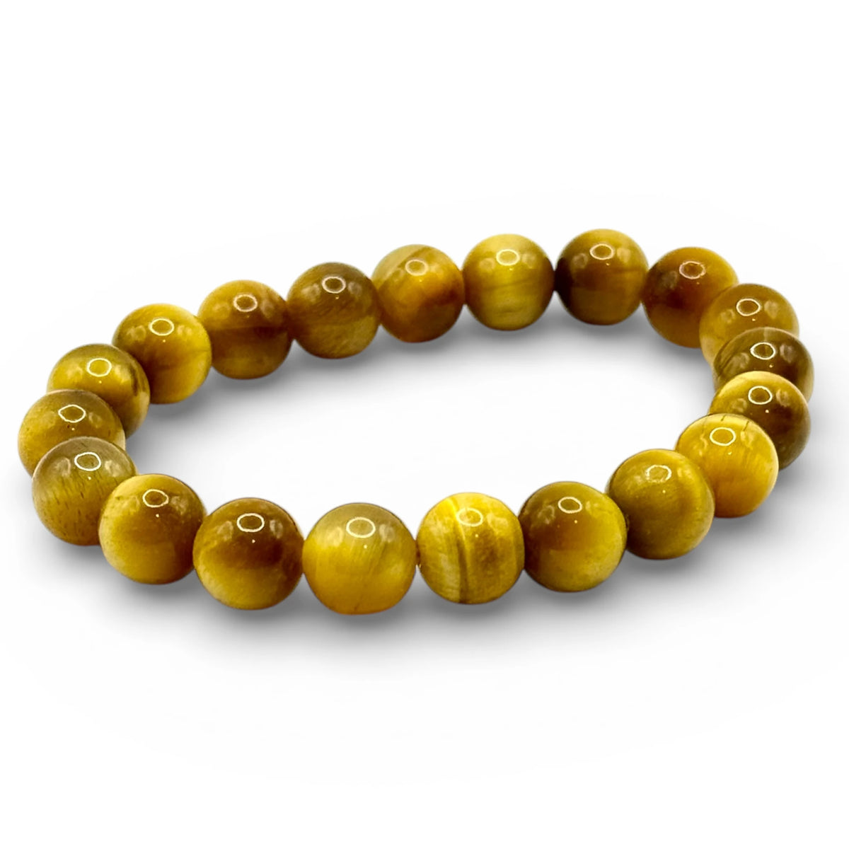 Bracelet "Protection & Volonté" en Œil de Tigre Doré Perles Rondes