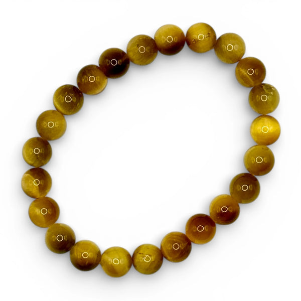Bracelet "Protection & Volonté" en Œil de Tigre Doré Perles Rondes