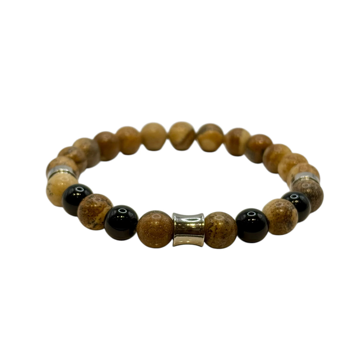 Bracelet "Ancrage & Maîtrise" en Jaspe Paysage et Onyx Perles Rondes