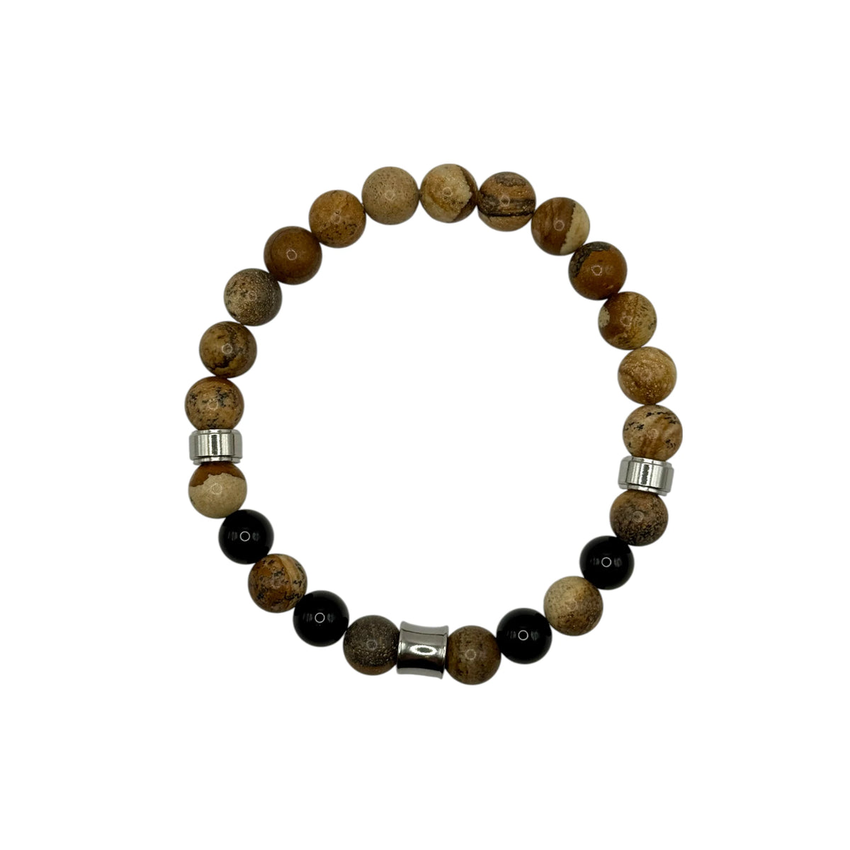 Bracelet "Ancrage & Maîtrise" en Jaspe Paysage et Onyx Perles Rondes
