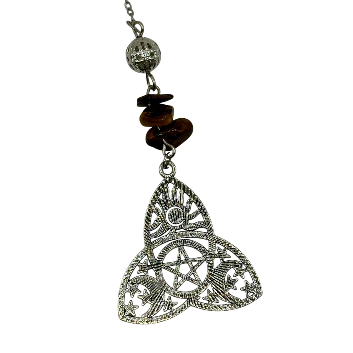 Pendule Œil de Tigre facetté avec Nœud de la Trinité/ Triquetra